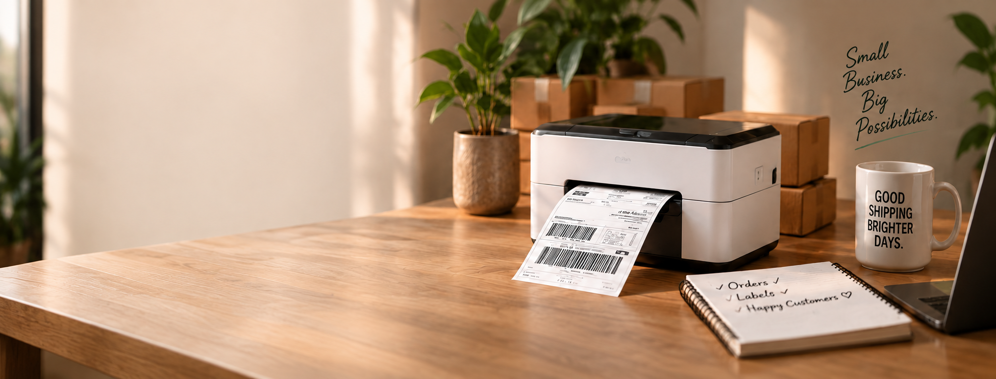 A label printer at a packing desk